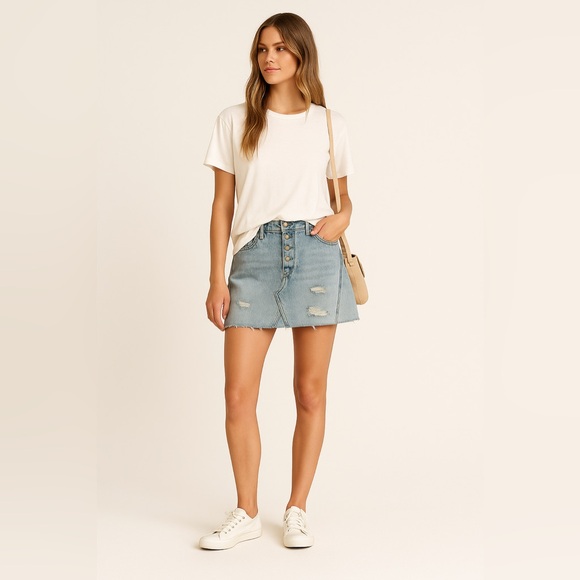 Free People Mini Jean Skirt Button Fly Distressed Sz 28 EUC - Picture 1 of 11